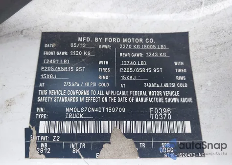 2013 Ford Transit Connect Xl z USA, uszkodzony, nr VIN NM0LS7CN4DT159709